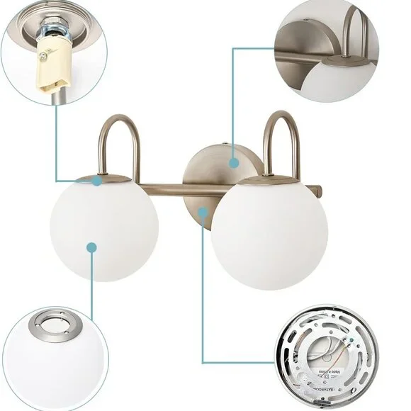 Brushed Nickel Modern Bathroom Vanity Light with White Milk Glass Globes - Picture 3 of 7
